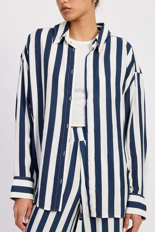 RELAXED FIT VERTICAL STRIPE BUTTON UP SHIRT sold by Deluxxie product image thumbnail 2