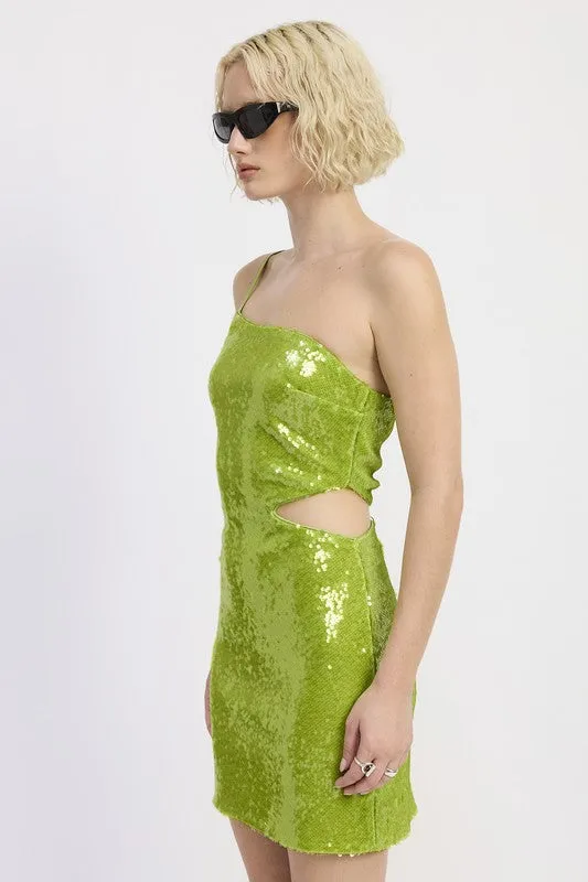 ONE SHOULDER SEQUIN MINI DRESS WITH CUT OUT sold by Deluxxie product image thumbnail 5