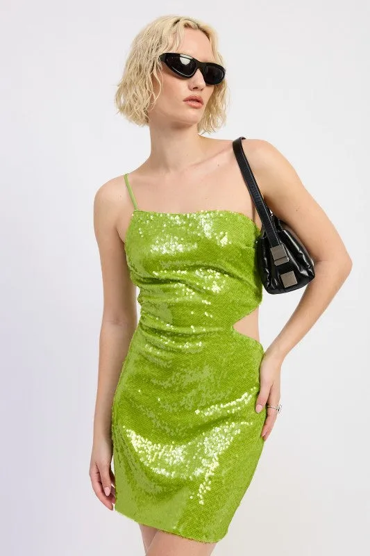 ONE SHOULDER SEQUIN MINI DRESS WITH CUT OUT sold by Deluxxie