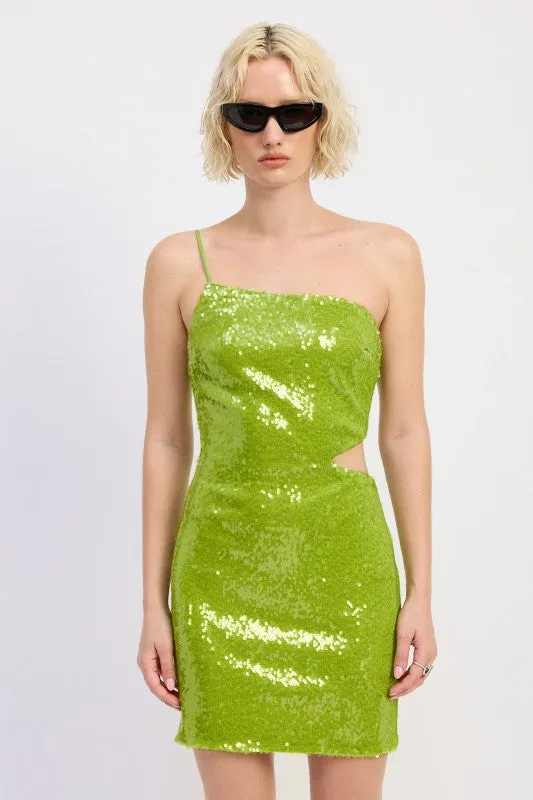 ONE SHOULDER SEQUIN MINI DRESS WITH CUT OUT sold by Deluxxie product image thumbnail 3
