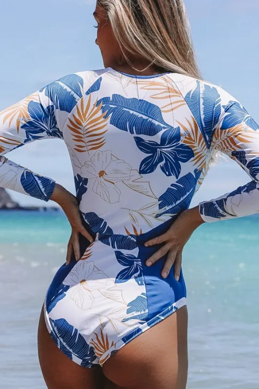 Blue Tropical LongSleeve OnePiece Surfing Swimsuit sold by Deluxxie product image thumbnail 2