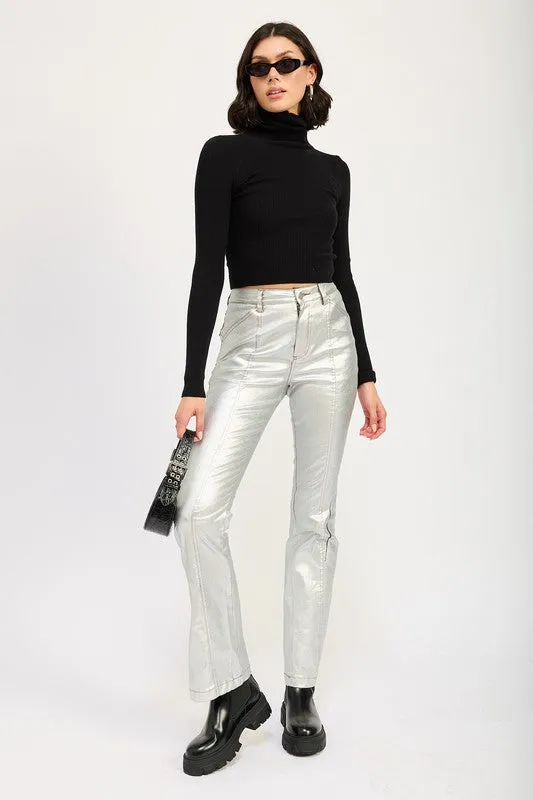 METALLIC FLARED PANTS sold by Deluxxie