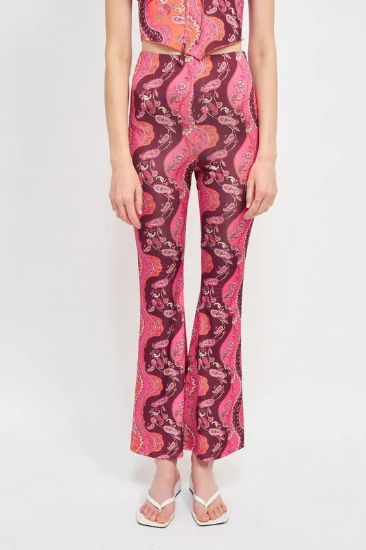 PRINTED HIGH RISE FLARED PANTS sold by Deluxxie