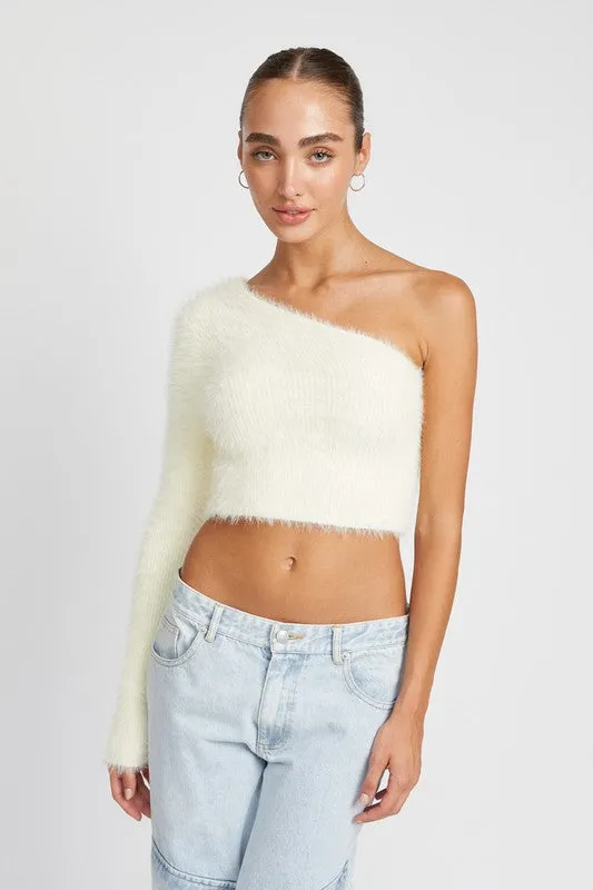 ONE SHOULDER FLUFFY SWEATER TOP sold by Deluxxie