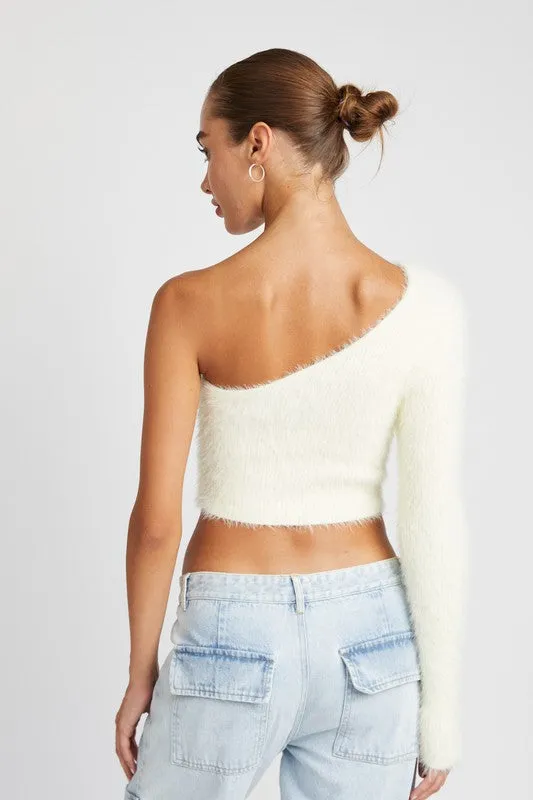 ONE SHOULDER FLUFFY SWEATER TOP sold by Deluxxie product image thumbnail 5