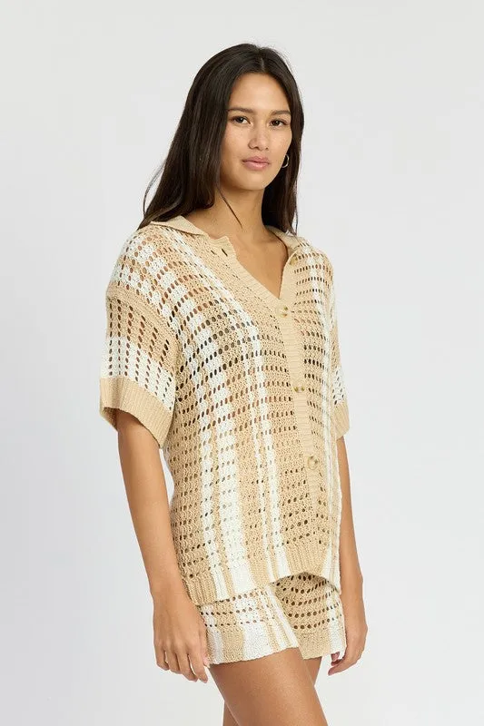BUTTON UP STRIPED CROCHET TOP sold by Deluxxie product image thumbnail 5