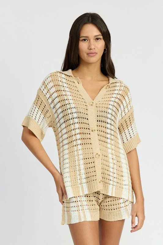 BUTTON UP STRIPED CROCHET TOP made by emory park