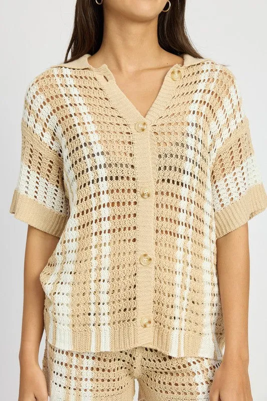 BUTTON UP STRIPED CROCHET TOP sold by Deluxxie product image thumbnail 2