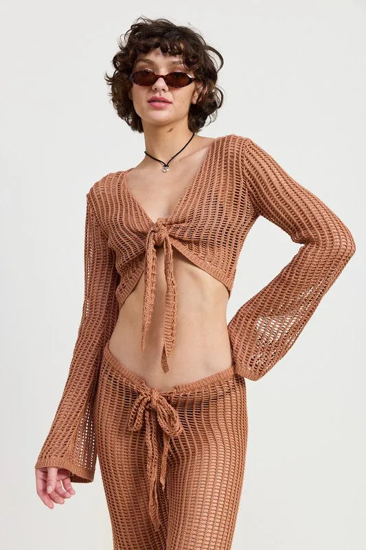 CROCHET CROPPED TOP WITH FRONT TIE sold by Deluxxie