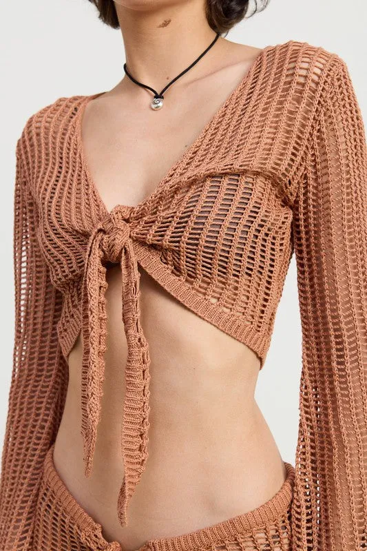 CROCHET CROPPED TOP WITH FRONT TIE sold by Deluxxie product image thumbnail 2