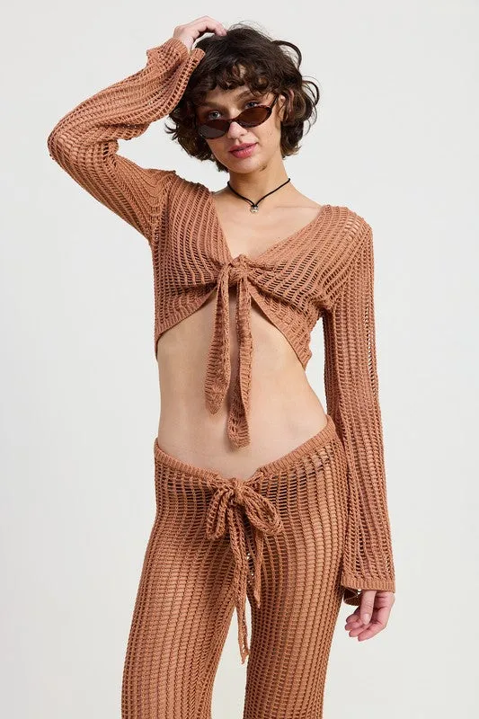 CROCHET CROPPED TOP WITH FRONT TIE sold by Deluxxie product image thumbnail 3