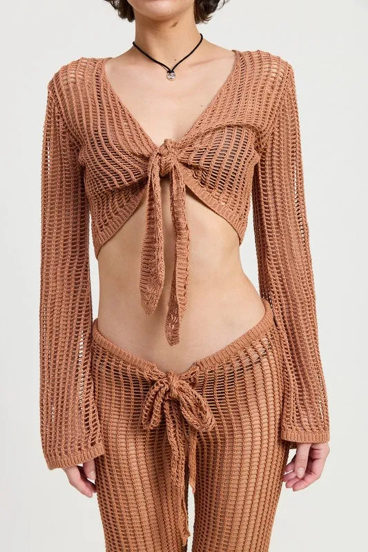 CROCHET CROPPED TOP WITH FRONT TIE sold by Deluxxie product image thumbnail 4