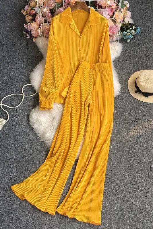 Plisse wide leg pant set sold by Deluxxie