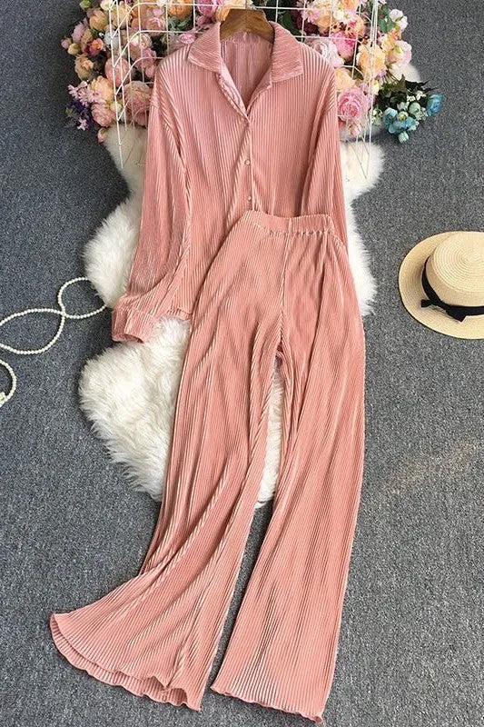 Plisse wide leg pant set sold by Deluxxie product image thumbnail 2