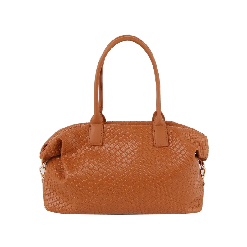 Textured leather duffle bag with crossbody strap by Handbag Factory sold by Deluxxie