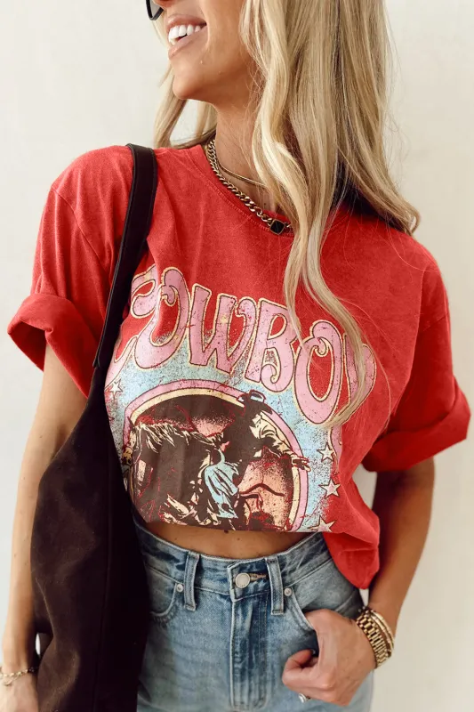 Tomato Red COWBOY Vintage Graphic Loose Tee sold by Deluxxie