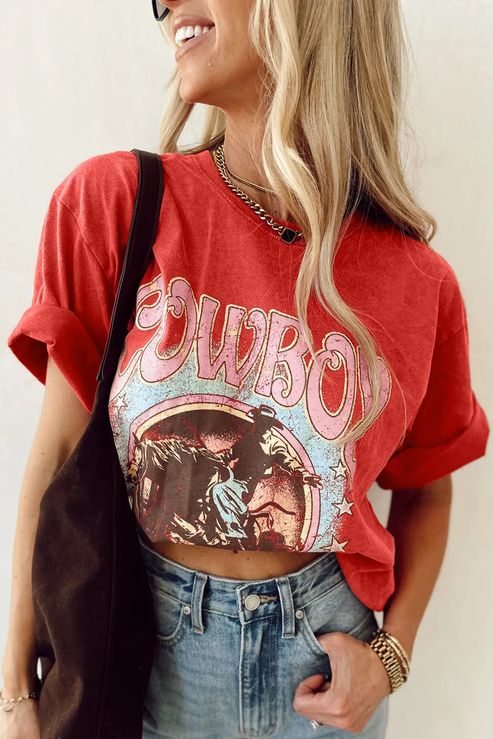 Tomato Red COWBOY Vintage Graphic Loose Tee sold by Deluxxie