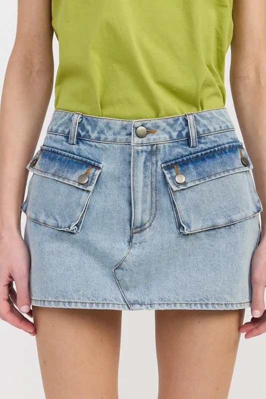 LOW WAIST DENIM MINI SKIRT WITH POCKETS sold by Deluxxie product image thumbnail 3