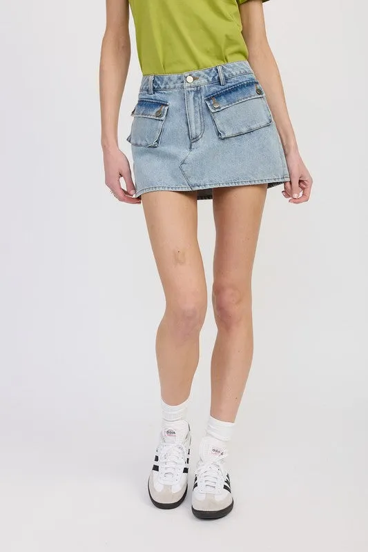 LOW WAIST DENIM MINI SKIRT WITH POCKETS sold by Deluxxie product image thumbnail 5