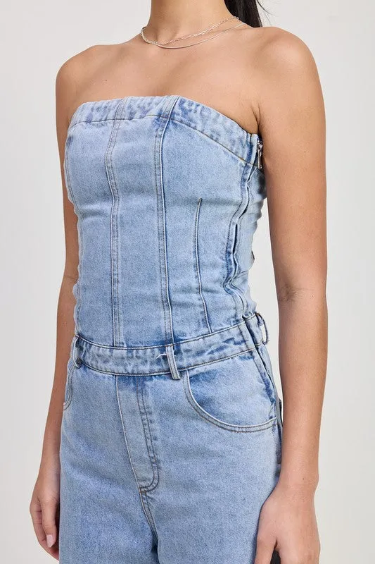 STRAPLESS DENIM JUMPSUIT sold by Deluxxie product image thumbnail 2