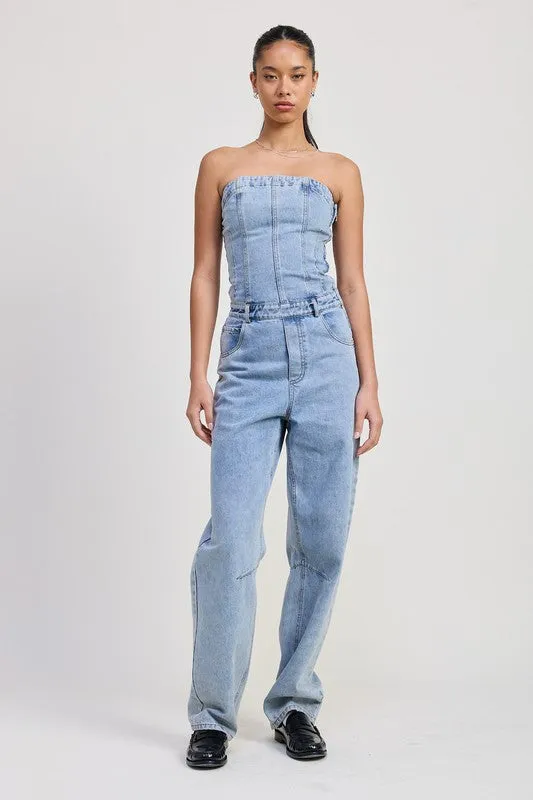 STRAPLESS DENIM JUMPSUIT sold by Deluxxie product image thumbnail 4
