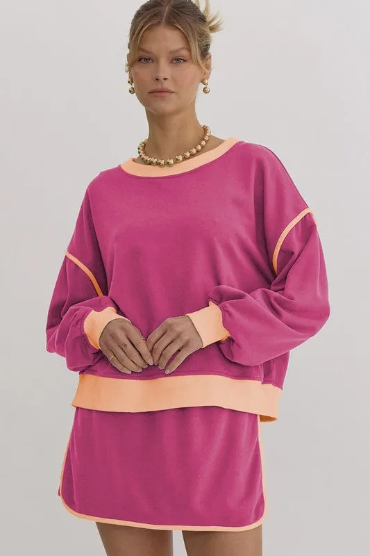 Color Loose Pullover and Lace-up Waist Skort Set sold by Deluxxie