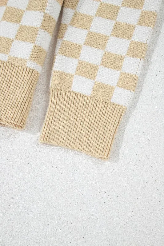 Checkered Buttons V Neck Drop Shoulder Sweater sold by Deluxxie product image thumbnail 3