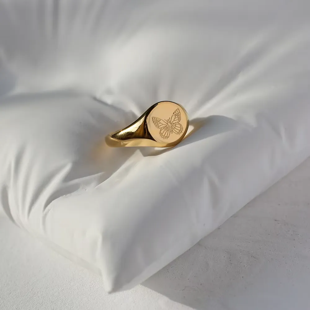 Amaiyllish 18K Gold Stamp Ring - Butterfly by Marigold Shadows sold by Deluxxie