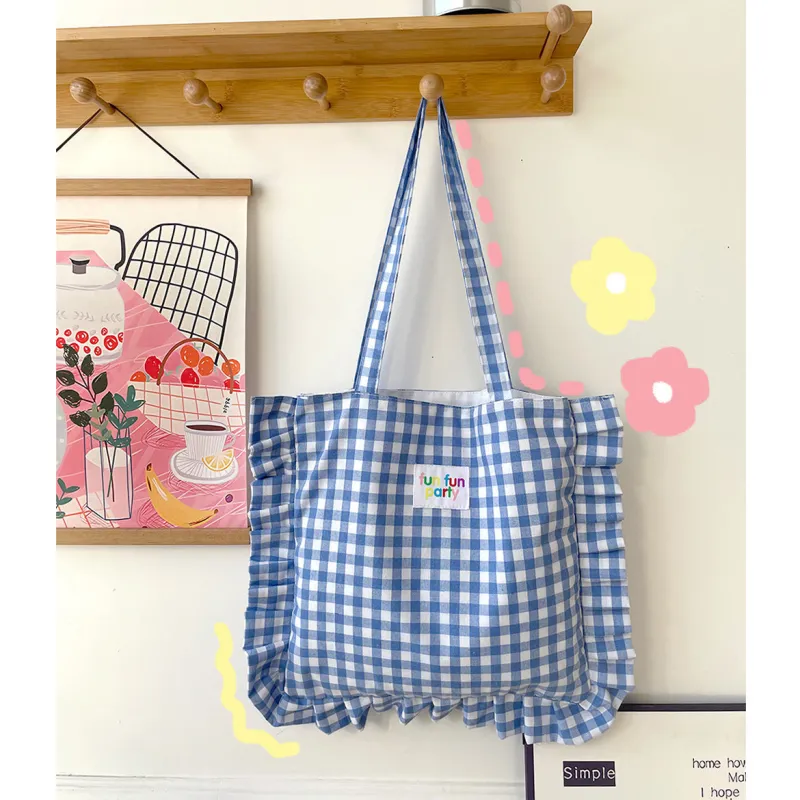 Fresh plaid ruffled shoulder Bag sold by Deluxxie