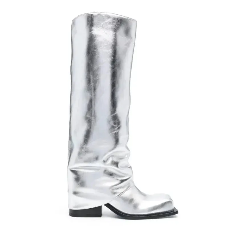 Baddie Barrel Boot - Silver by Marigold Shadows sold by Deluxxie