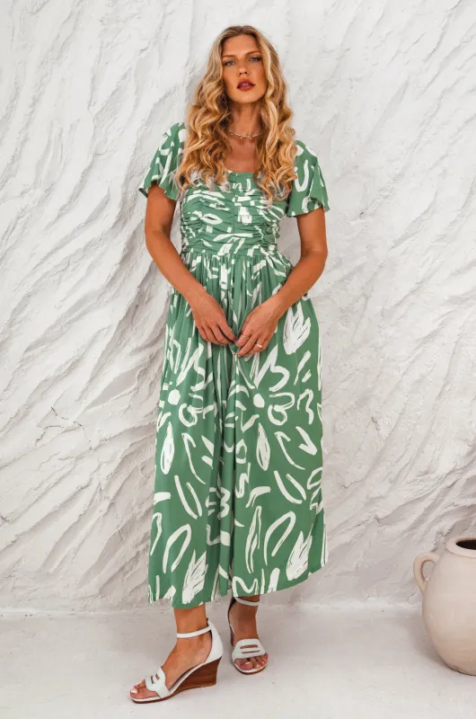 Clemente Gathered Midi Dress by Bali ELF sold by Deluxxie