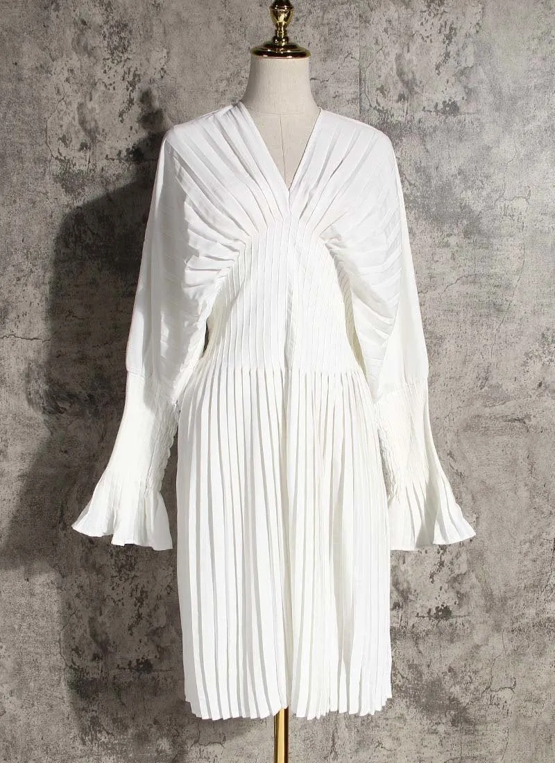 Sakiya Pleated Long Sleeve Shirt Dress - White by Marigold Shadows sold by Deluxxie product image thumbnail 5