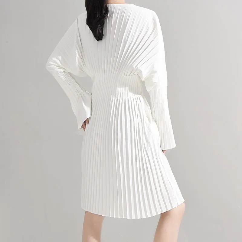 Sakiya Pleated Long Sleeve Shirt Dress - White by Marigold Shadows sold by Deluxxie product image thumbnail 4