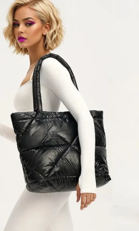 Quilted Nylon Puffer Tote Bag sold by Deluxxie