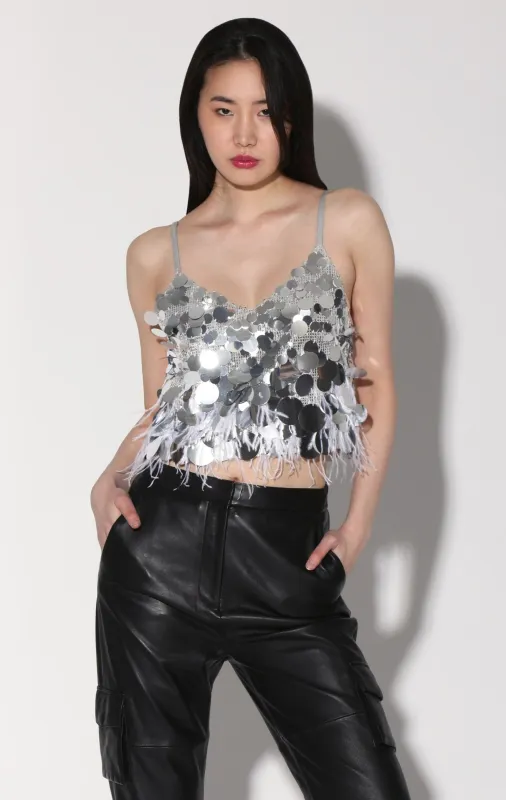 Dynah Top, Silver Starlet Sequin by Walter Baker sold by Deluxxie