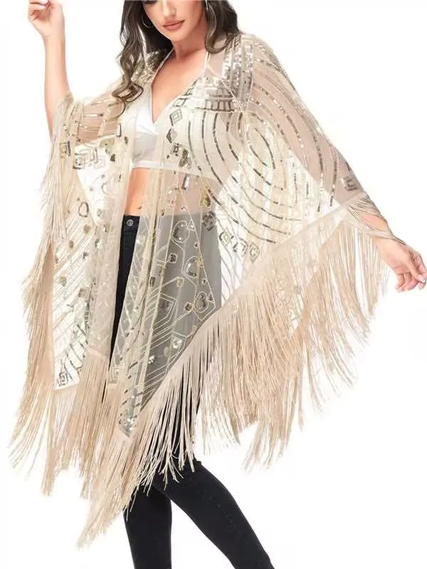 Anna-Kaci Womens Oversize Hand Beaded Fringed Sequin Evening Shawl Wrap by Anna-Kaci sold by Deluxxie