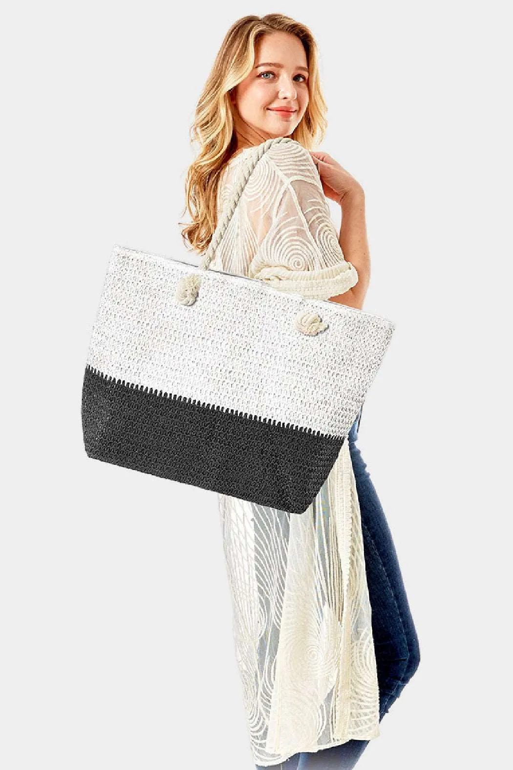 2 Tone Straw Beach Tote by Embellish Your Life sold by Deluxxie product image thumbnail 4