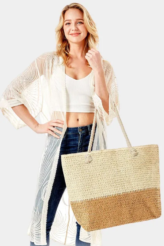 2 Tone Straw Beach Tote by Embellish Your Life sold by Deluxxie