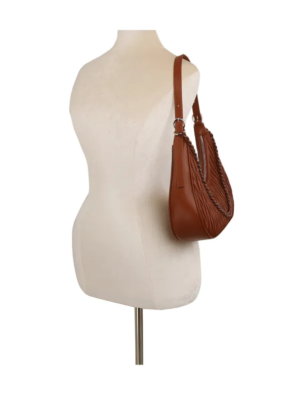 Chain detail woven design shoulder hobo bag by Handbag Factory sold by Deluxxie