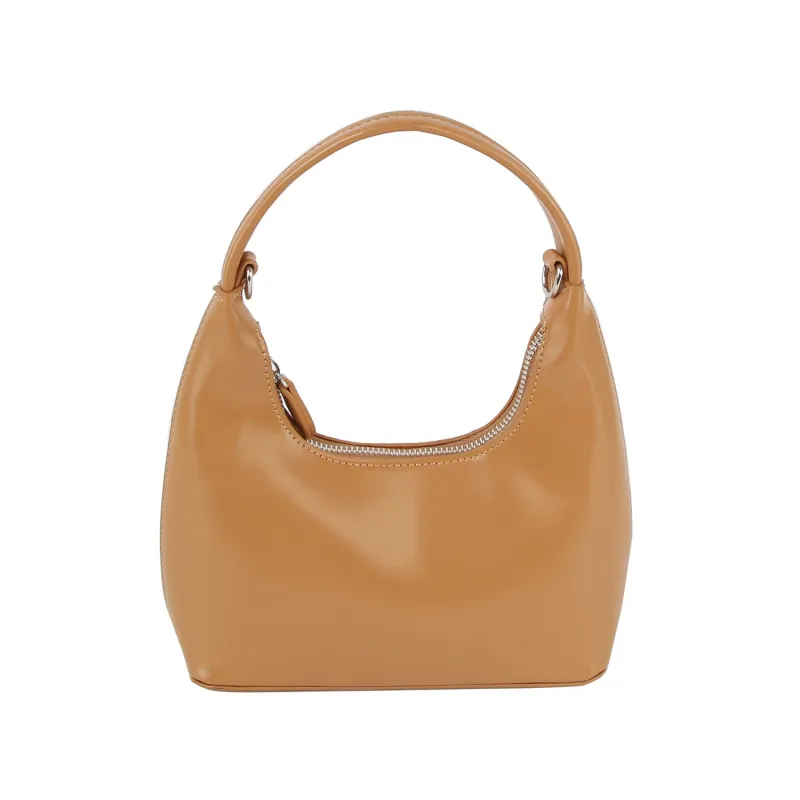 Shiny leather hobo with crossbody strap by Handbag Factory sold by Deluxxie