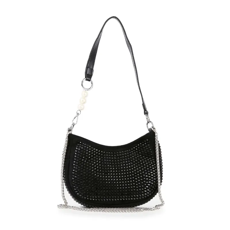 Rhinestone Accented Petite Shoulder Bag by Handbag Factory sold by Deluxxie