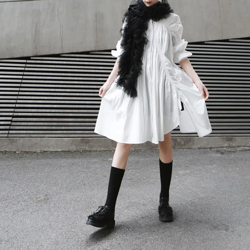 Hotaru Long Sleeve Pleated Shirt Dress - White by Marigold Shadows sold by Deluxxie product image thumbnail 4