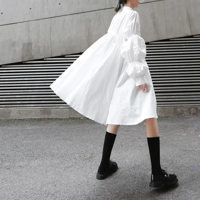 Hotaru Long Sleeve Pleated Shirt Dress - White by Marigold Shadows sold by Deluxxie product image thumbnail 3