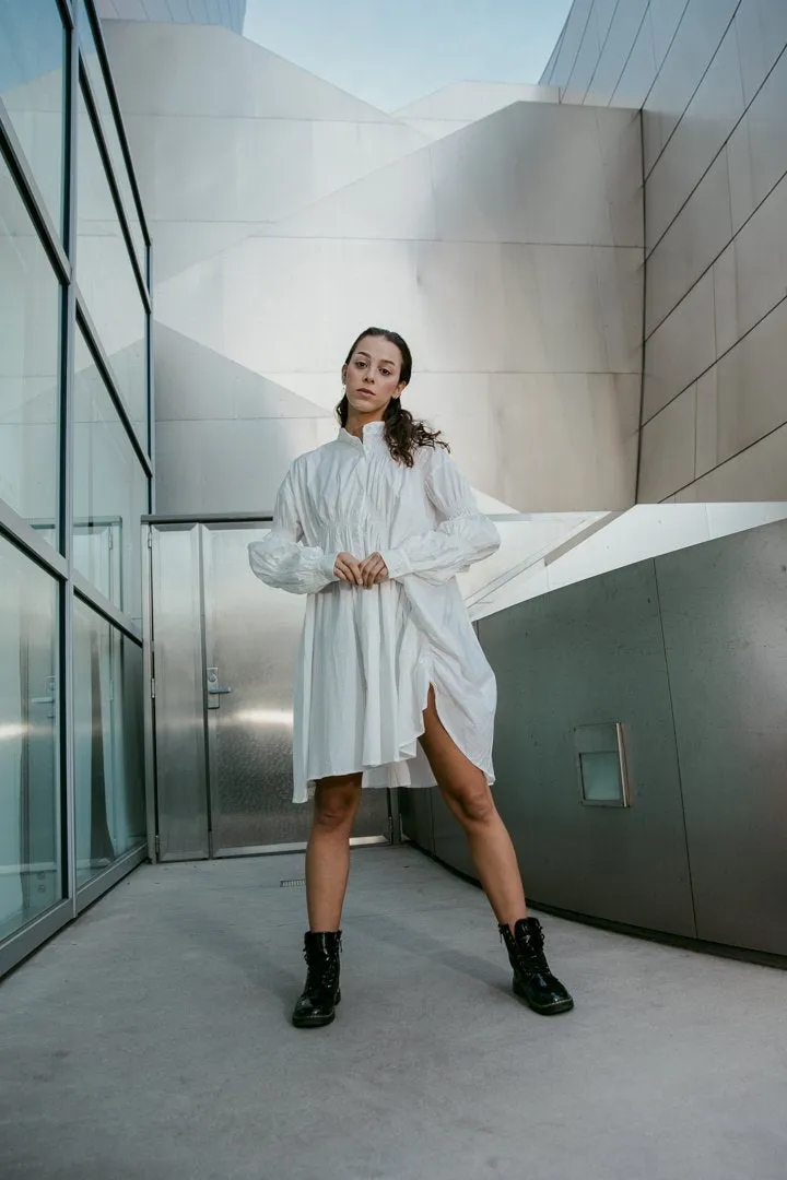 Hotaru Long Sleeve Pleated Shirt Dress - White by Marigold Shadows sold by Deluxxie product image thumbnail 5
