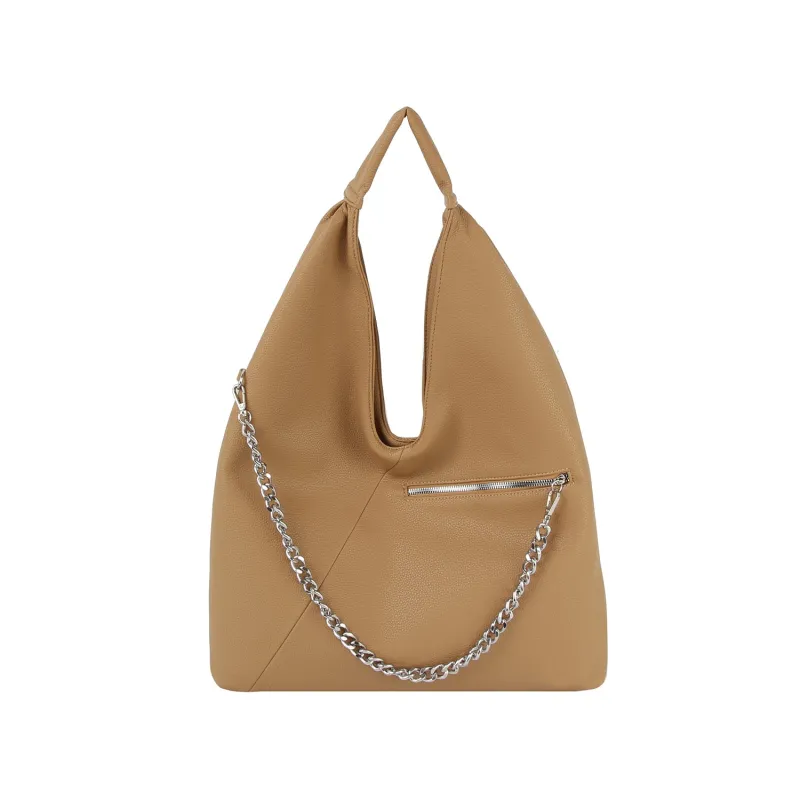 Chain zipper detail hobo by Handbag Factory sold by Deluxxie