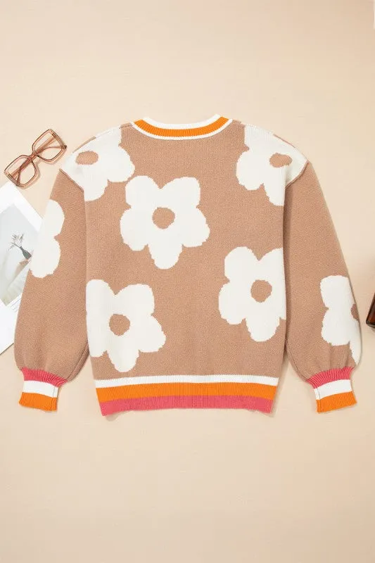 Flower Colorblock Contrast Stripe Baggy Sweater sold by Deluxxie product image thumbnail 2