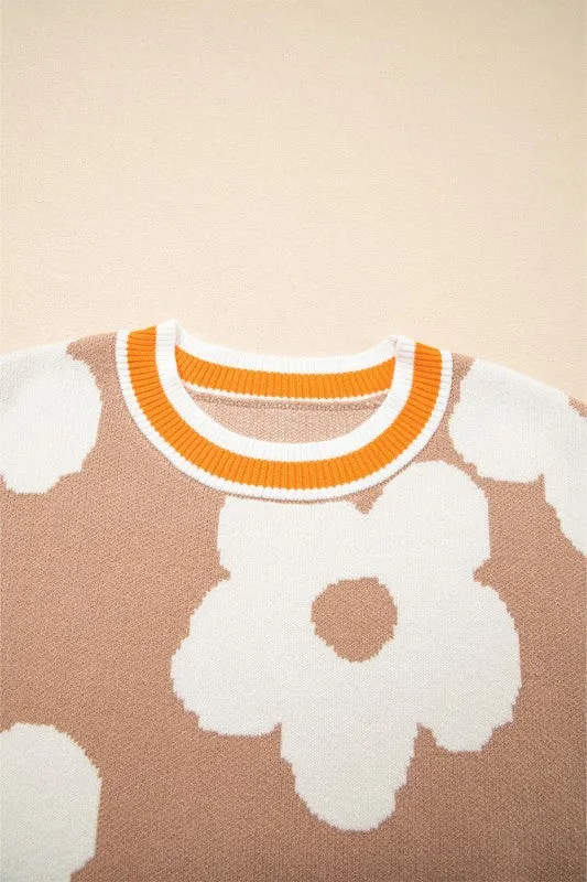 Flower Colorblock Contrast Stripe Baggy Sweater sold by Deluxxie product image thumbnail 3