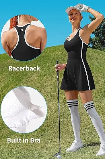 Bra V Neck Racerback Tennis Dresses with Shorts sold by Deluxxie product image thumbnail 5