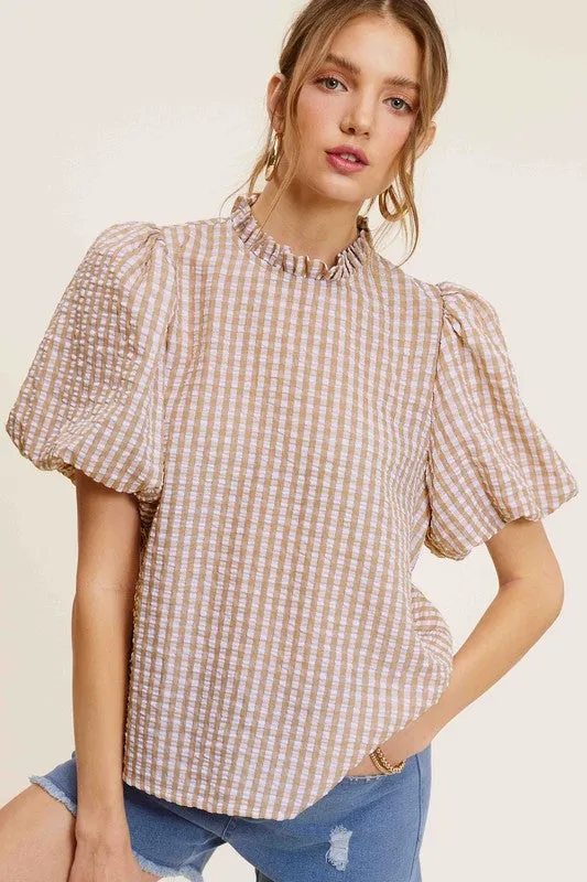 Gingham Check Print Puff Sleeve Top sold by Deluxxie product image thumbnail 4