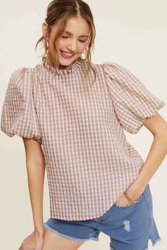 Gingham Check Print Puff Sleeve Top sold by Deluxxie product image thumbnail 2